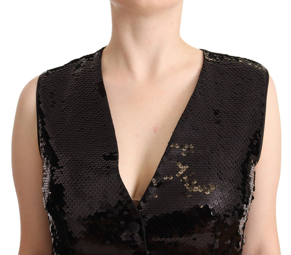 Dolce & Gabbana Black Sequin V-Neck Sleeveless Vest Tank Top - IT48|XXL - Tank Tops