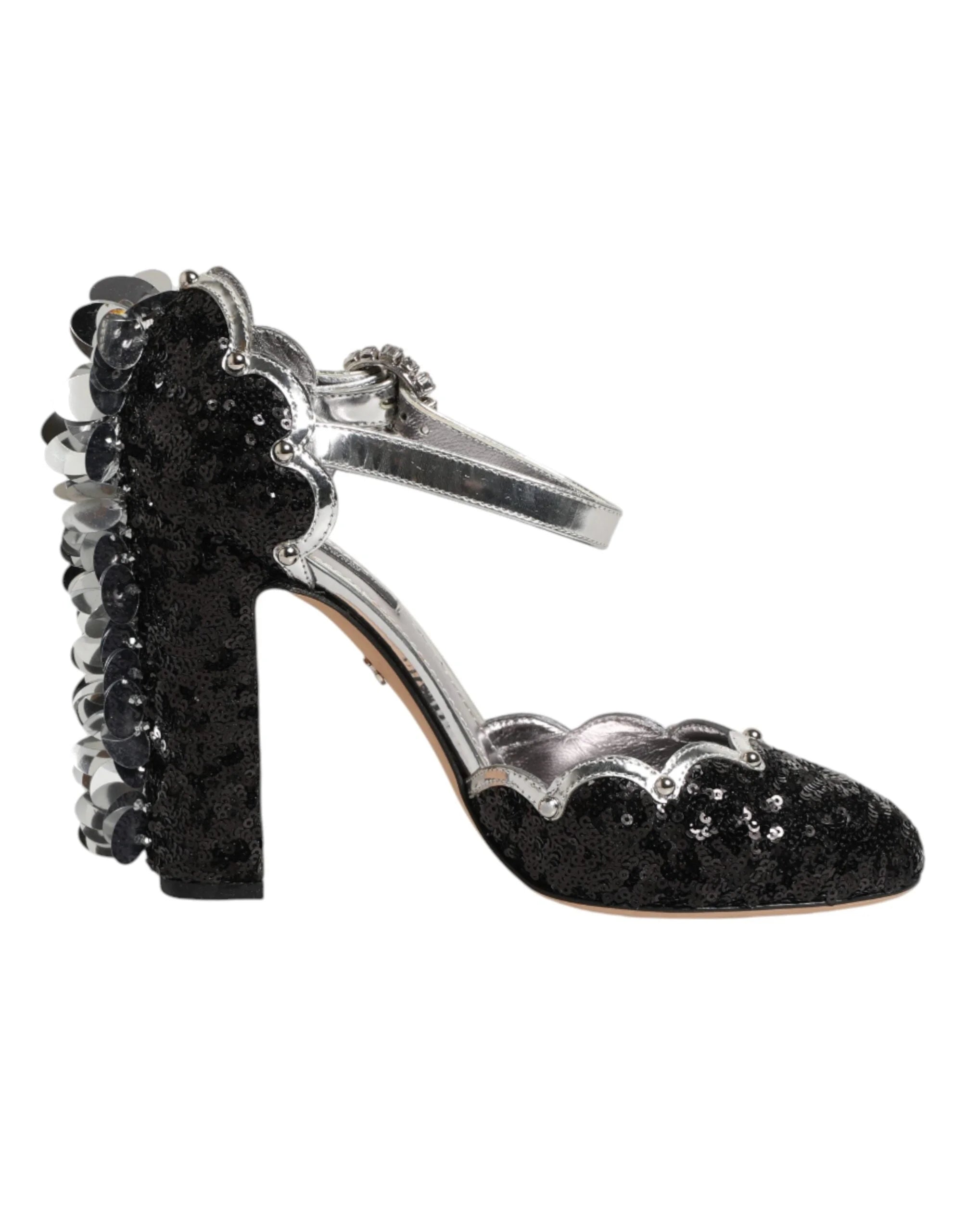 Dolce & Gabbana Black Sequined Ankle Strap Sandals Shoes