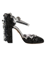 Dolce & Gabbana Black Sequined Ankle Strap Sandals Shoes