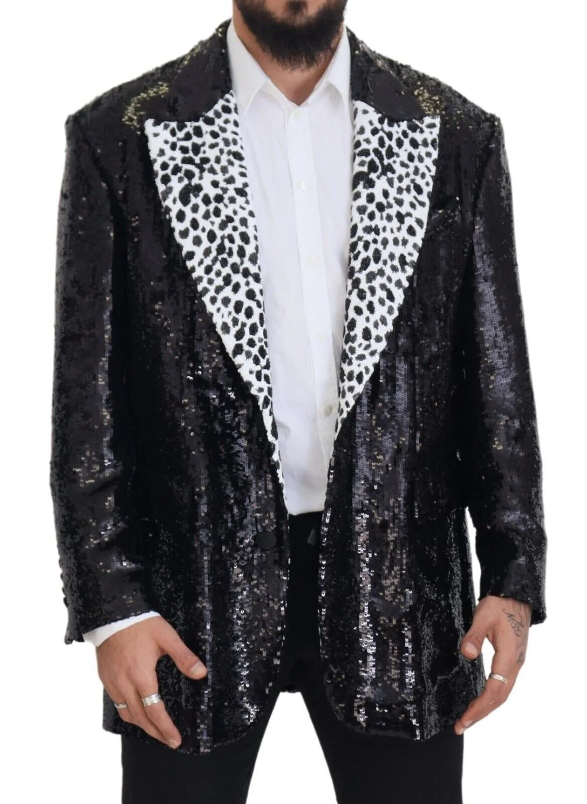 Dolce & Gabbana Black Sequined Cow Pattern Nylon Blazer - IT48 | M - Sport Jackets