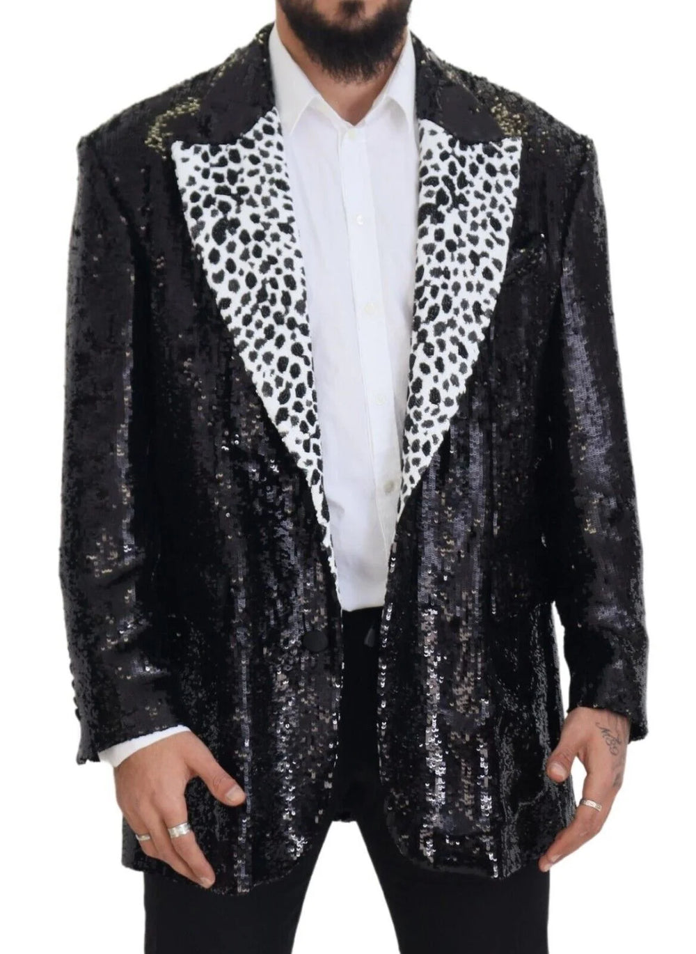 Dolce & Gabbana Black Sequined Cow Pattern Nylon Blazer - IT48 | M - Sport Jackets