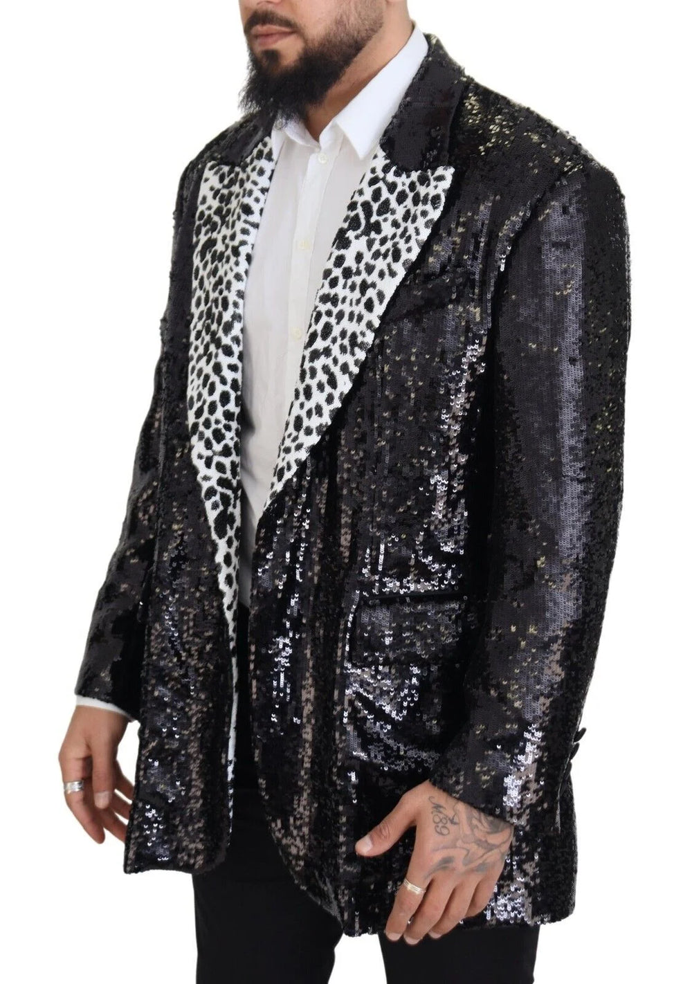 Dolce & Gabbana Black Sequined Cow Pattern Nylon Blazer - IT48 | M - Sport Jackets