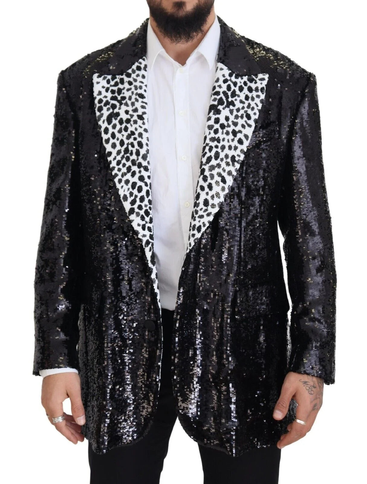 Dolce & Gabbana Black Sequined Cow Pattern Nylon Blazer - IT48 | M - Sport Jackets