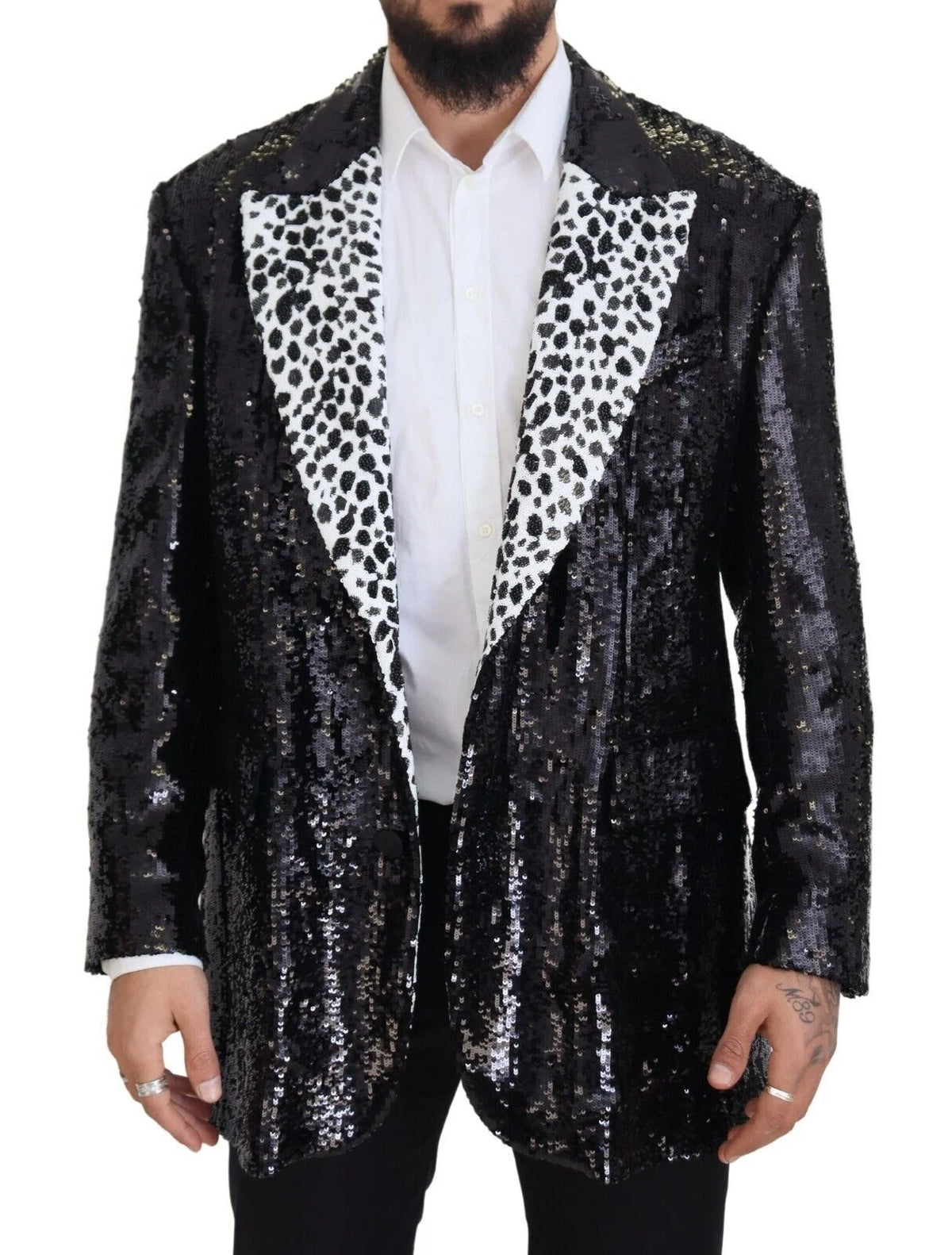 Dolce & Gabbana Black Sequined Cow Pattern Nylon Blazer - IT48 | M - Sport Jackets