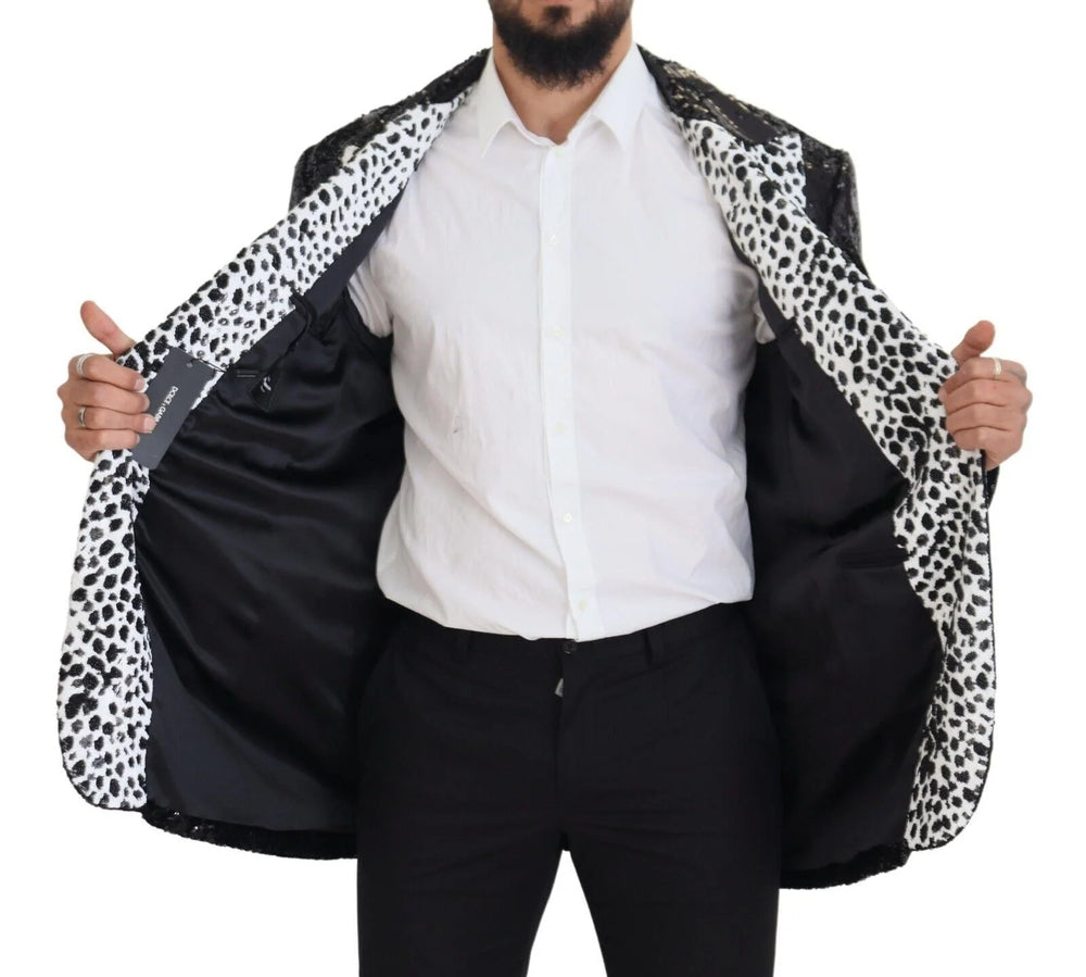 Dolce & Gabbana Black Sequined Cow Pattern Nylon Blazer - IT48 | M - Sport Jackets