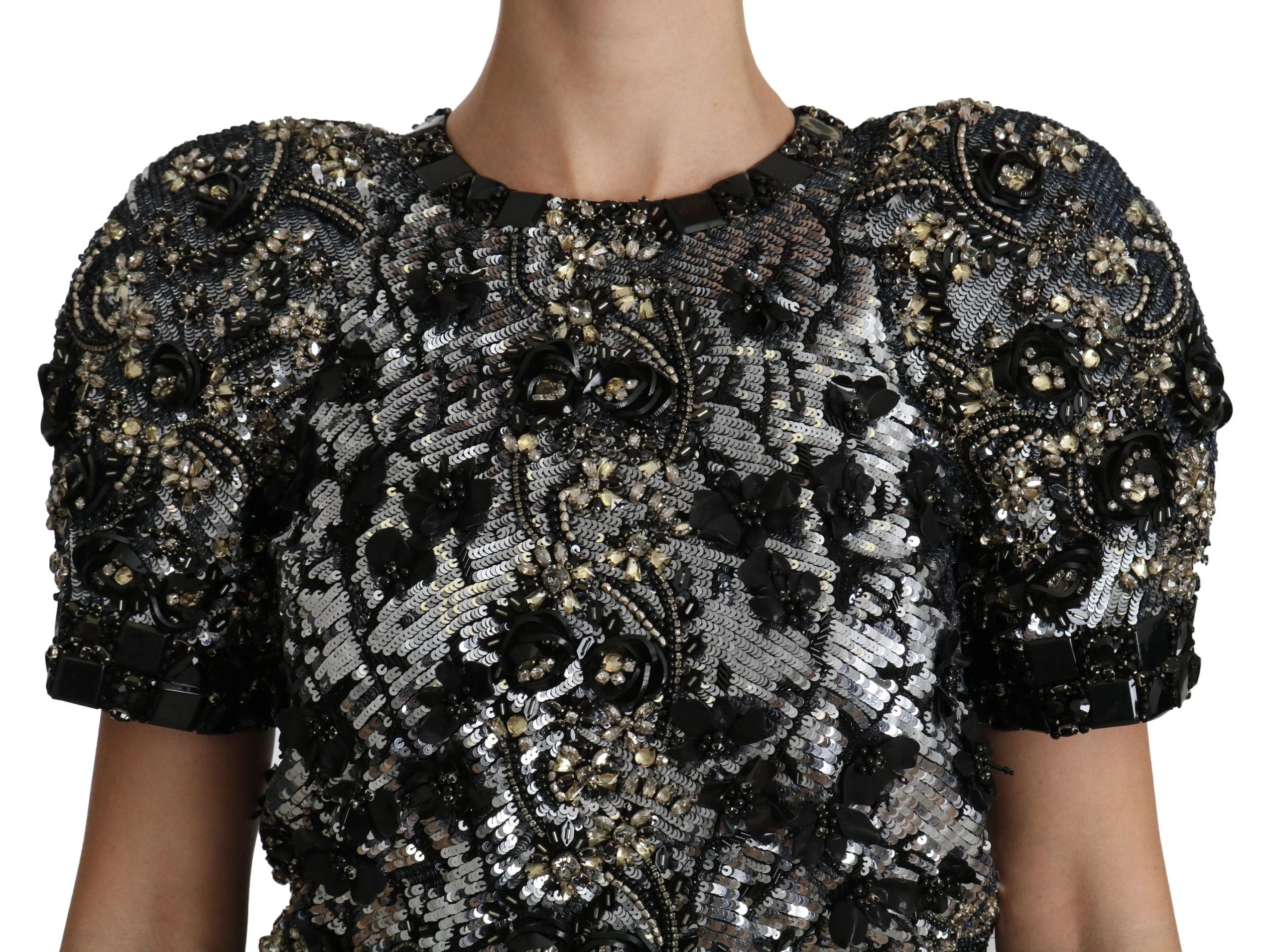 Dolce & Gabbana Black Sequined Crystal Embellished Top Blouse - IT38|XS - Blouses