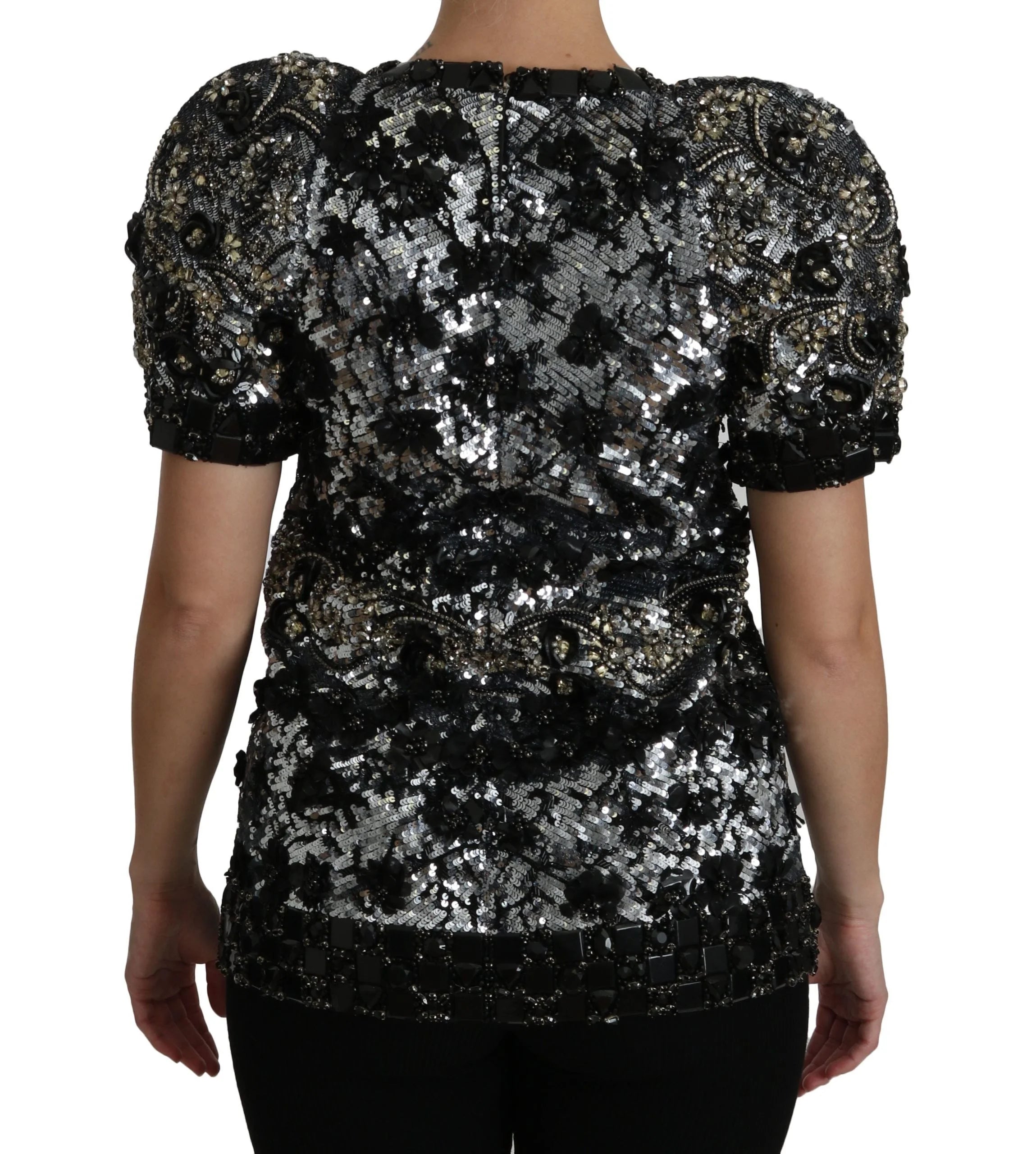 Dolce & Gabbana Black Sequined Crystal Embellished Top Blouse - IT38|XS - Blouses