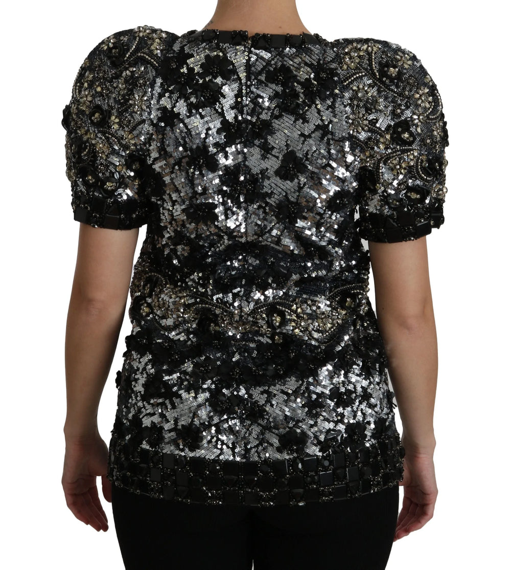 Dolce & Gabbana Black Sequined Crystal Embellished Top Blouse - IT38|XS - Blouses