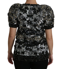 Dolce & Gabbana Black Sequined Crystal Embellished Top Blouse - IT38|XS - Blouses