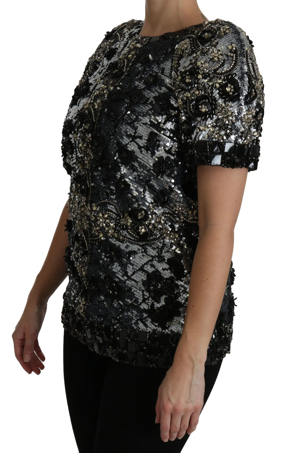 Dolce & Gabbana Black Sequined Crystal Embellished Top Blouse - IT38|XS - Blouses