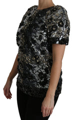 Dolce & Gabbana Black Sequined Crystal Embellished Top Blouse - IT38|XS - Blouses