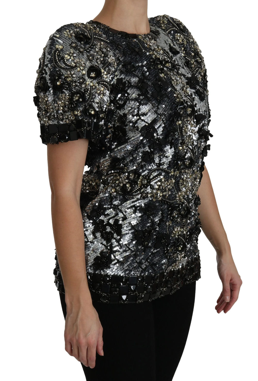 Dolce & Gabbana Black Sequined Crystal Embellished Top Blouse - IT38|XS - Blouses