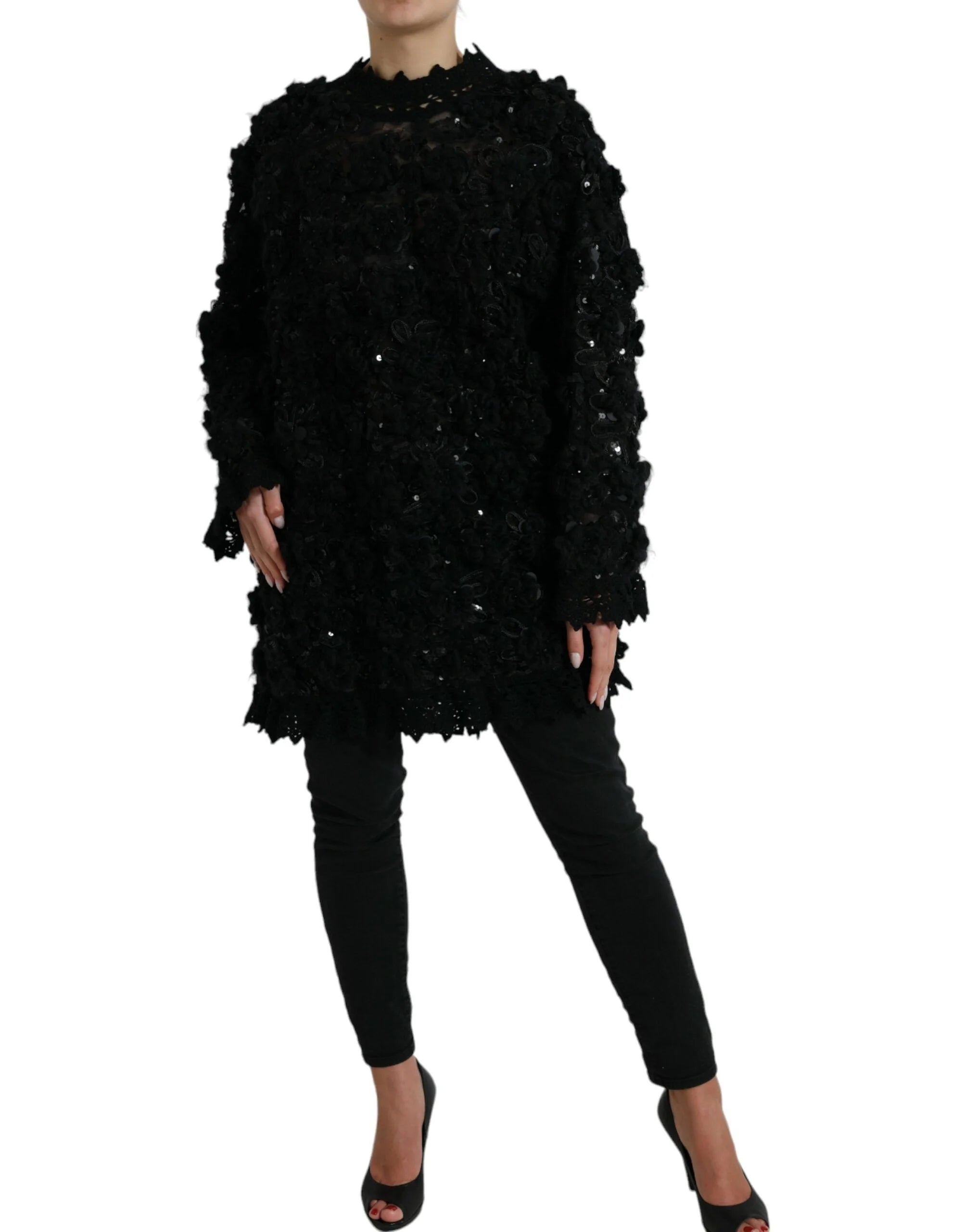 Dolce & Gabbana Black Sequined Embellished Pullover Sweater - IT40|S - Sweaters