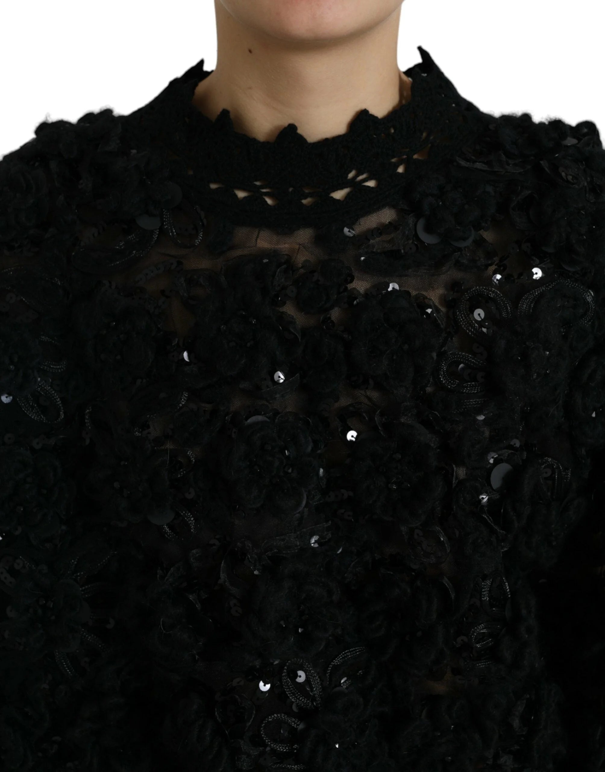 Dolce & Gabbana Black Sequined Embellished Pullover Sweater - IT40|S - Sweaters