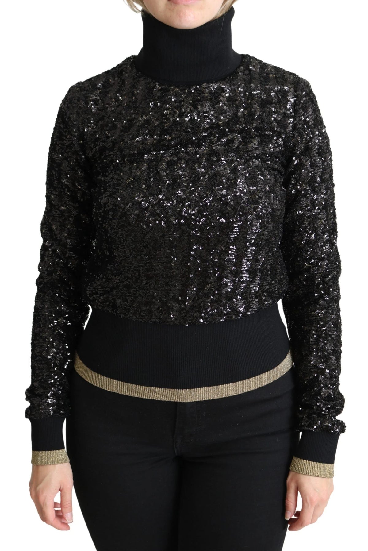 Dolce & Gabbana Black Sequined Knitted Turtle Neck Sweater - IT38|XS - Sweaters