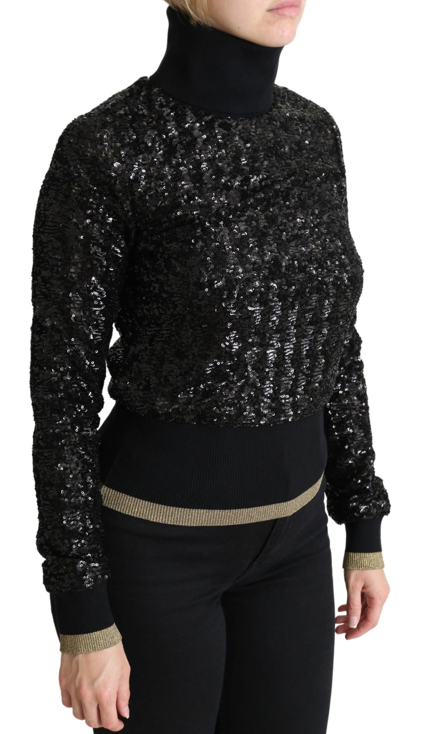 Dolce & Gabbana Black Sequined Knitted Turtle Neck Sweater - IT38|XS - Sweaters