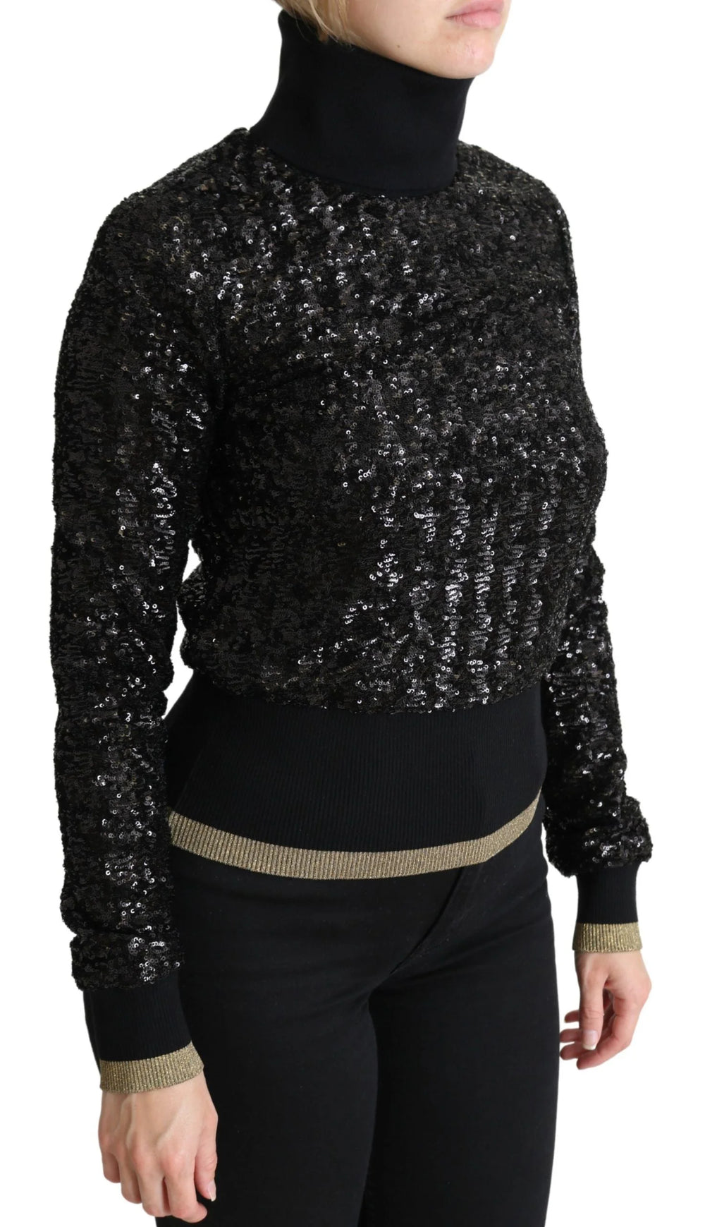 Dolce & Gabbana Black Sequined Knitted Turtle Neck Sweater - IT38|XS - Sweaters