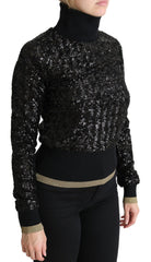 Dolce & Gabbana Black Sequined Knitted Turtle Neck Sweater - IT38|XS - Sweaters