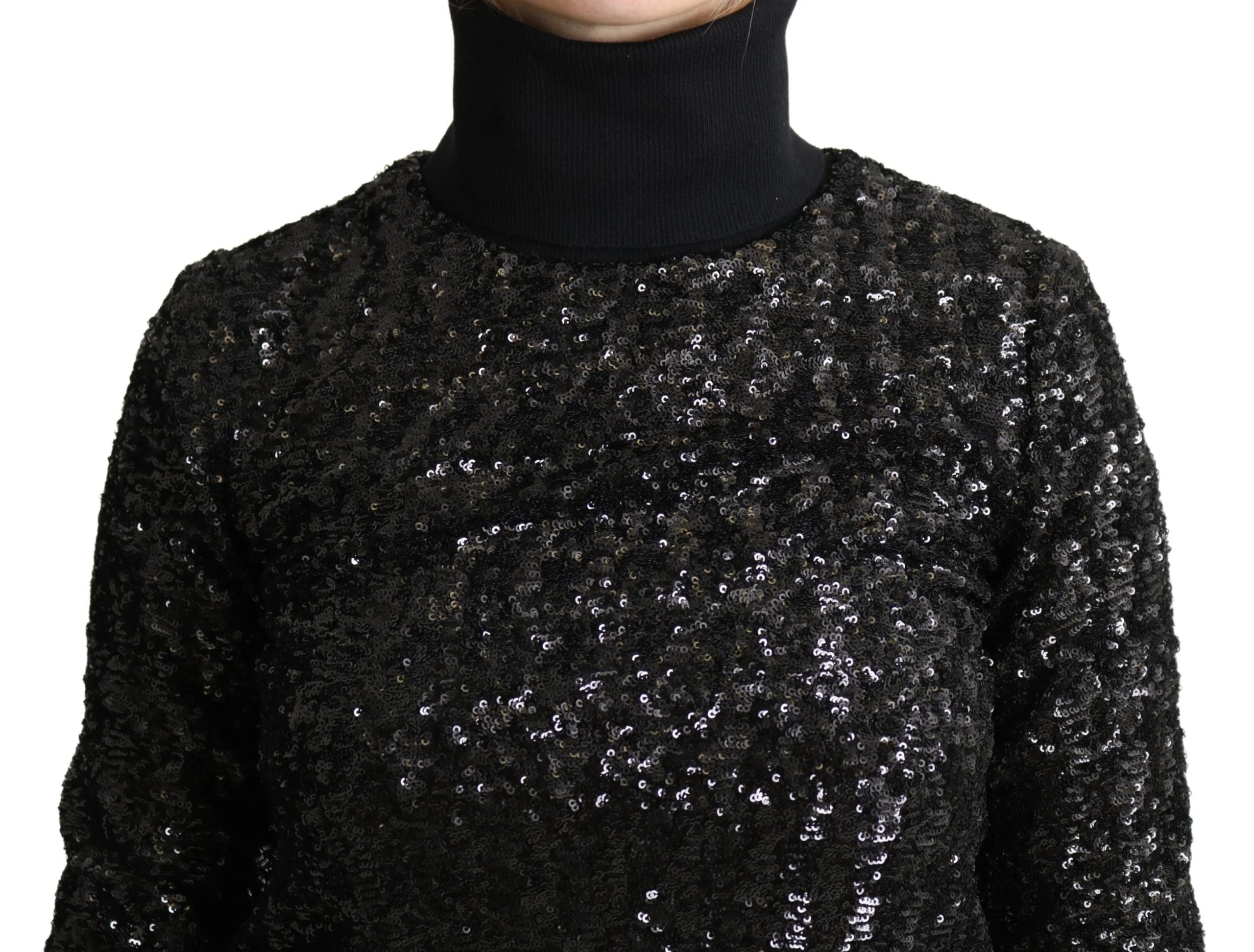 Dolce & Gabbana Black Sequined Knitted Turtle Neck Sweater - IT38|XS - Sweaters