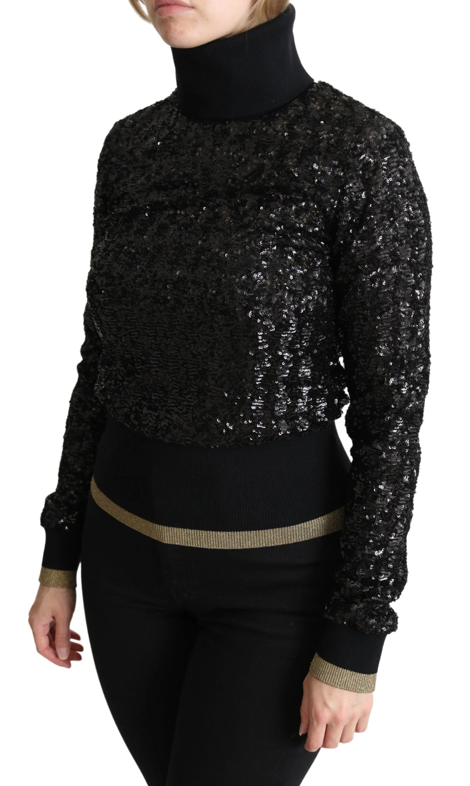 Dolce & Gabbana Black Sequined Knitted Turtle Neck Sweater - IT38|XS - Sweaters