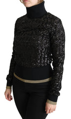 Dolce & Gabbana Black Sequined Knitted Turtle Neck Sweater - IT38|XS - Sweaters