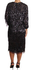 Dolce & Gabbana Black Sequined Long Sleeve Shift Midi Dress - IT42|M - Dresses