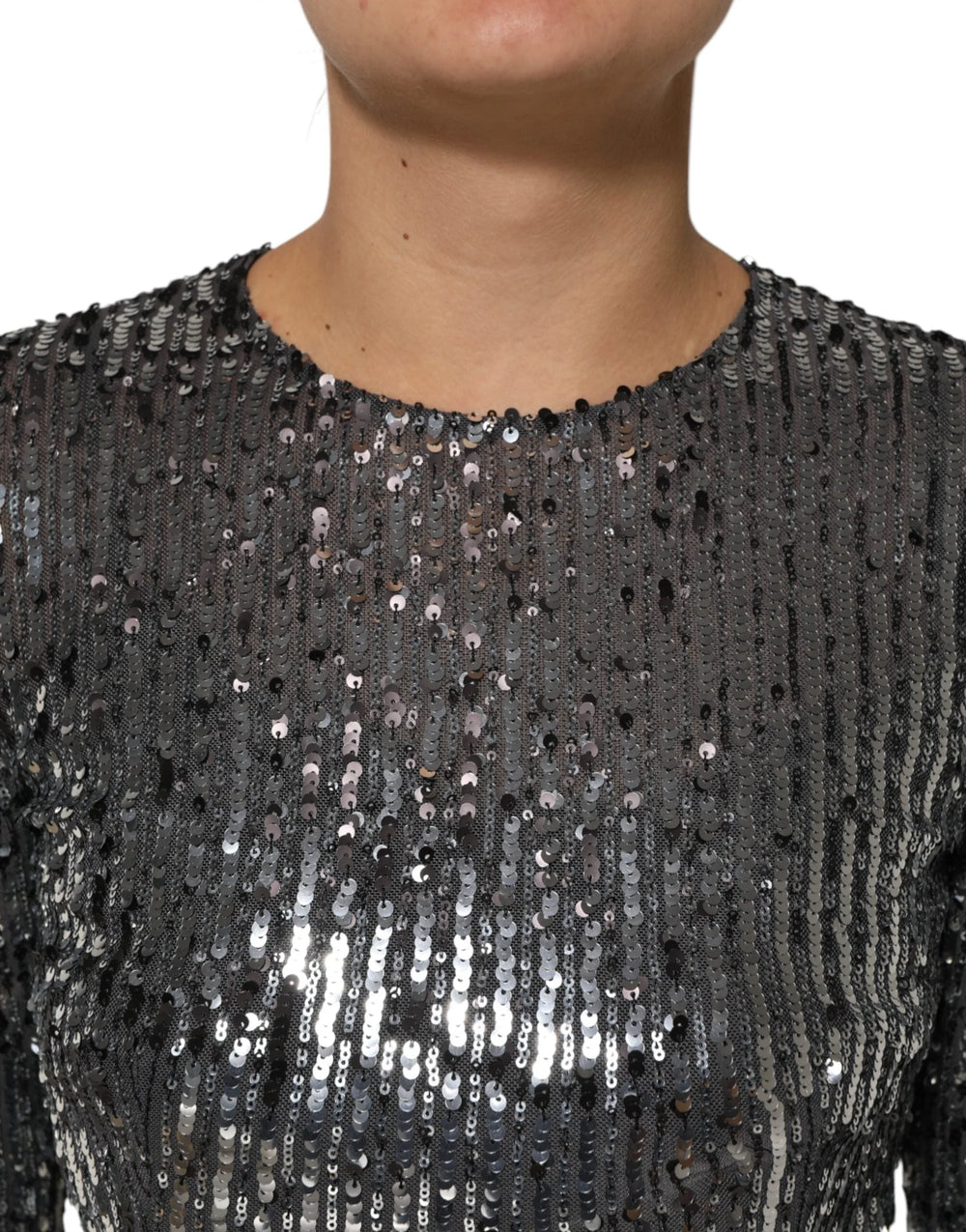 Dolce & Gabbana Black Sequined Long Sleeves Midi A-line Dress - IT40|S - Dresses