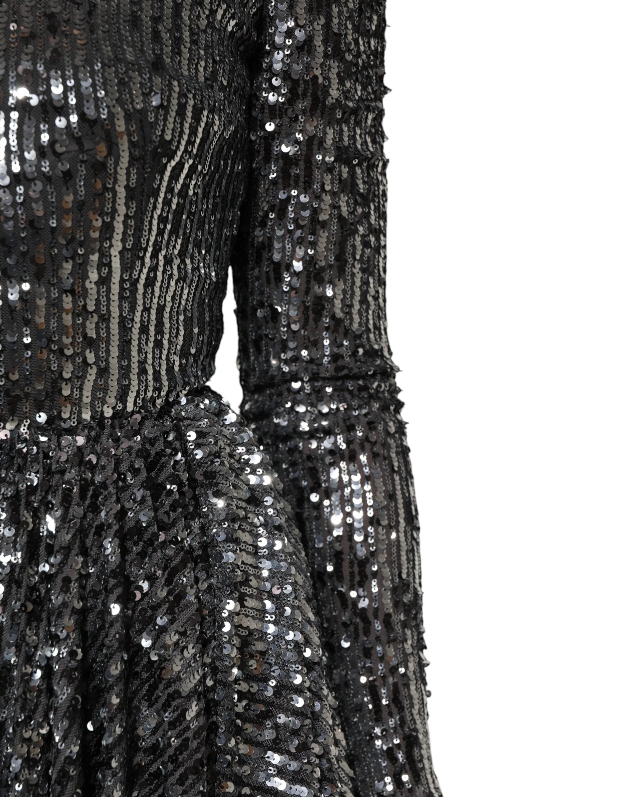 Dolce & Gabbana Black Sequined Long Sleeves Midi A-line Dress - IT40|S - Dresses