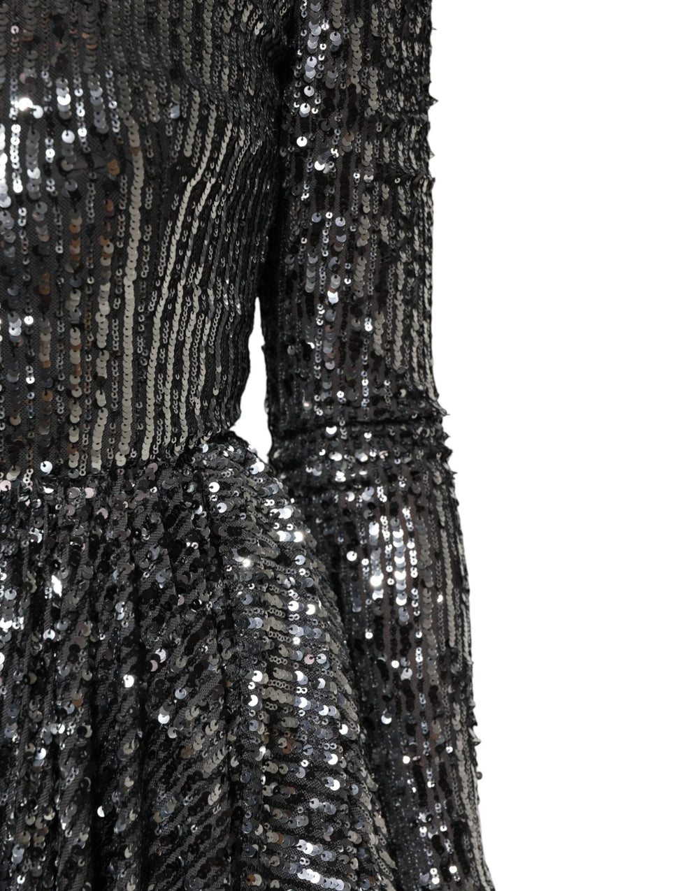 Dolce & Gabbana Black Sequined Long Sleeves Midi A-line Dress - IT40|S - Dresses