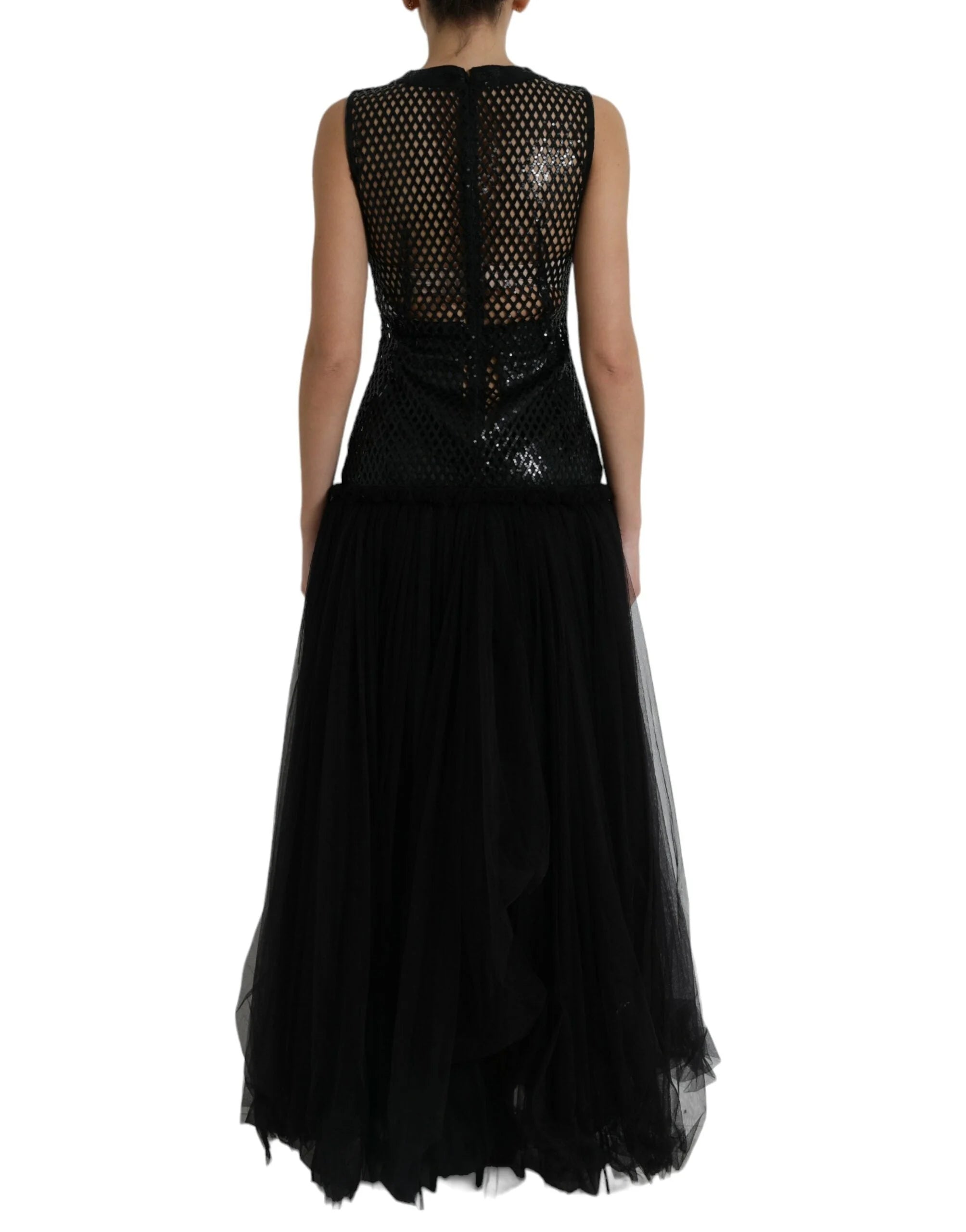 Dolce & Gabbana Black Sequined Sleeveless Mesh Layered Gown Dress - IT36|XXS - Dresses