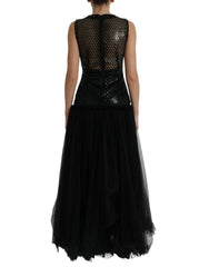 Dolce & Gabbana Black Sequined Sleeveless Mesh Layered Gown Dress - IT36|XXS - Dresses