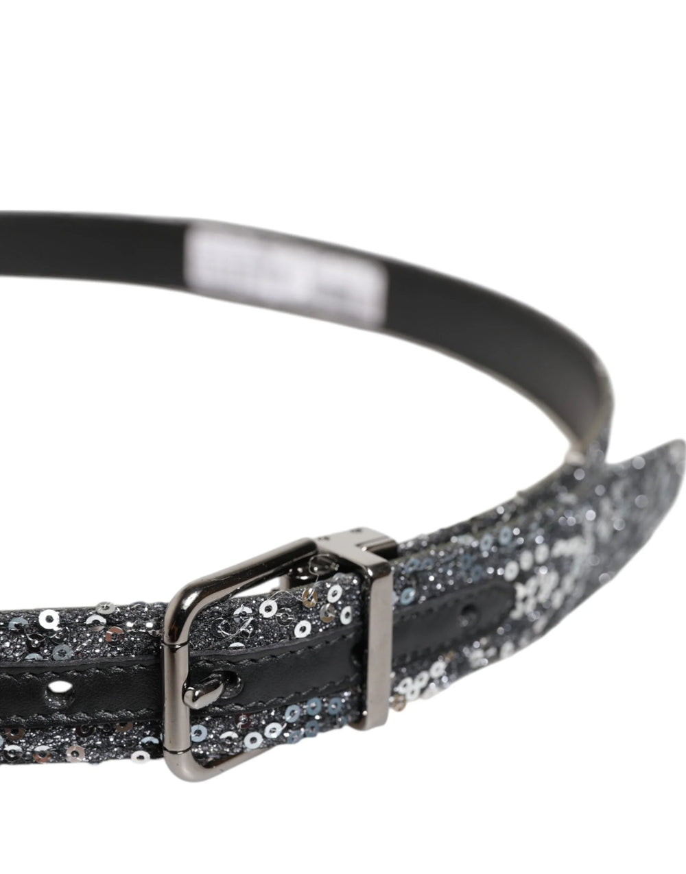 Dolce & Gabbana Black Sequins Silver Metal Logo Buckle Belt - 90 cm / 36 Inches - Belts