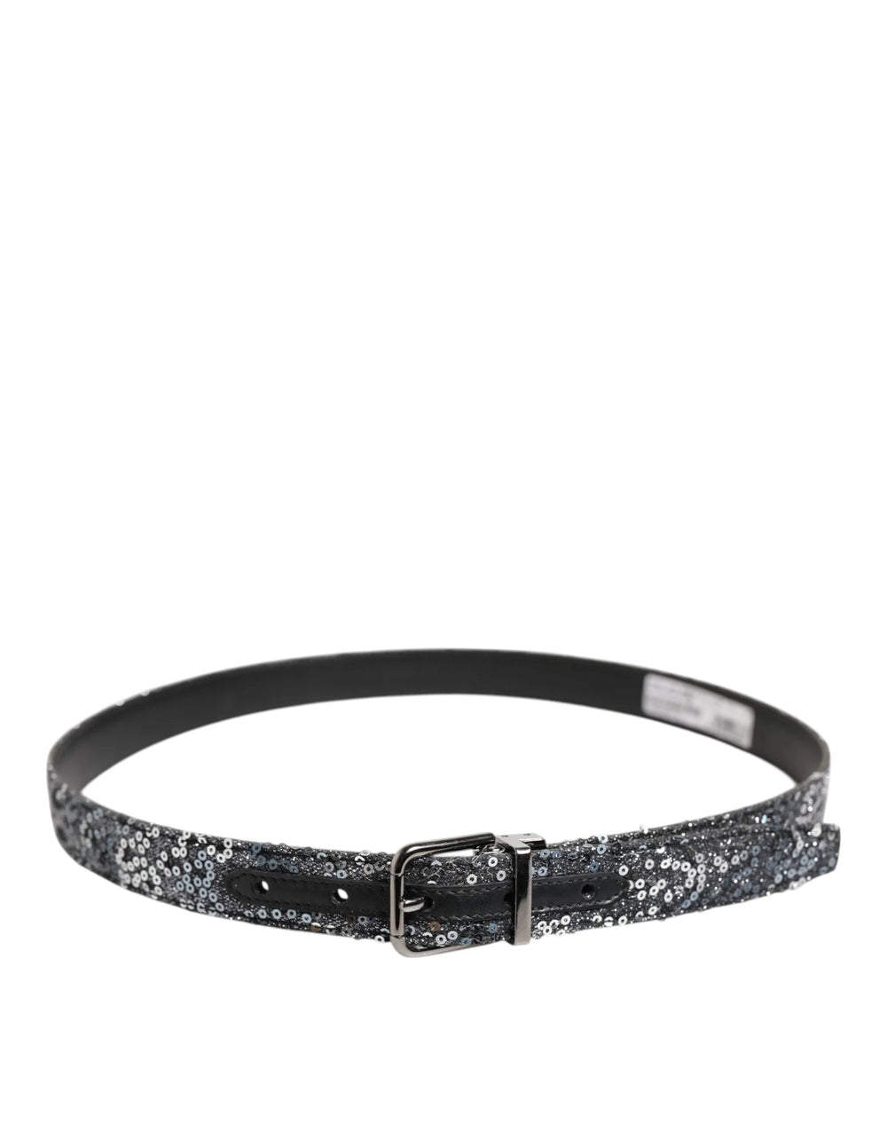 Dolce & Gabbana Black Sequins Silver Metal Logo Buckle Belt - 90 cm / 36 Inches - Belts