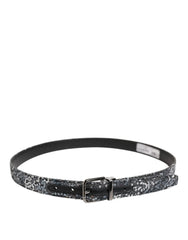 Dolce & Gabbana Black Sequins Silver Metal Logo Buckle Belt - 90 cm / 36 Inches - Belts