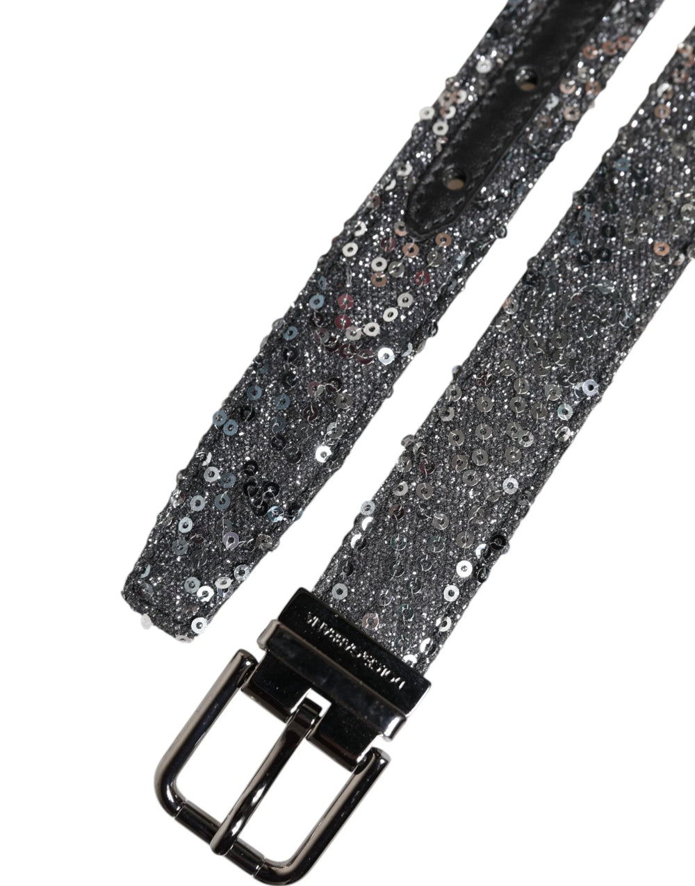 Dolce & Gabbana Black Sequins Silver Metal Logo Buckle Belt - 90 cm / 36 Inches - Belts