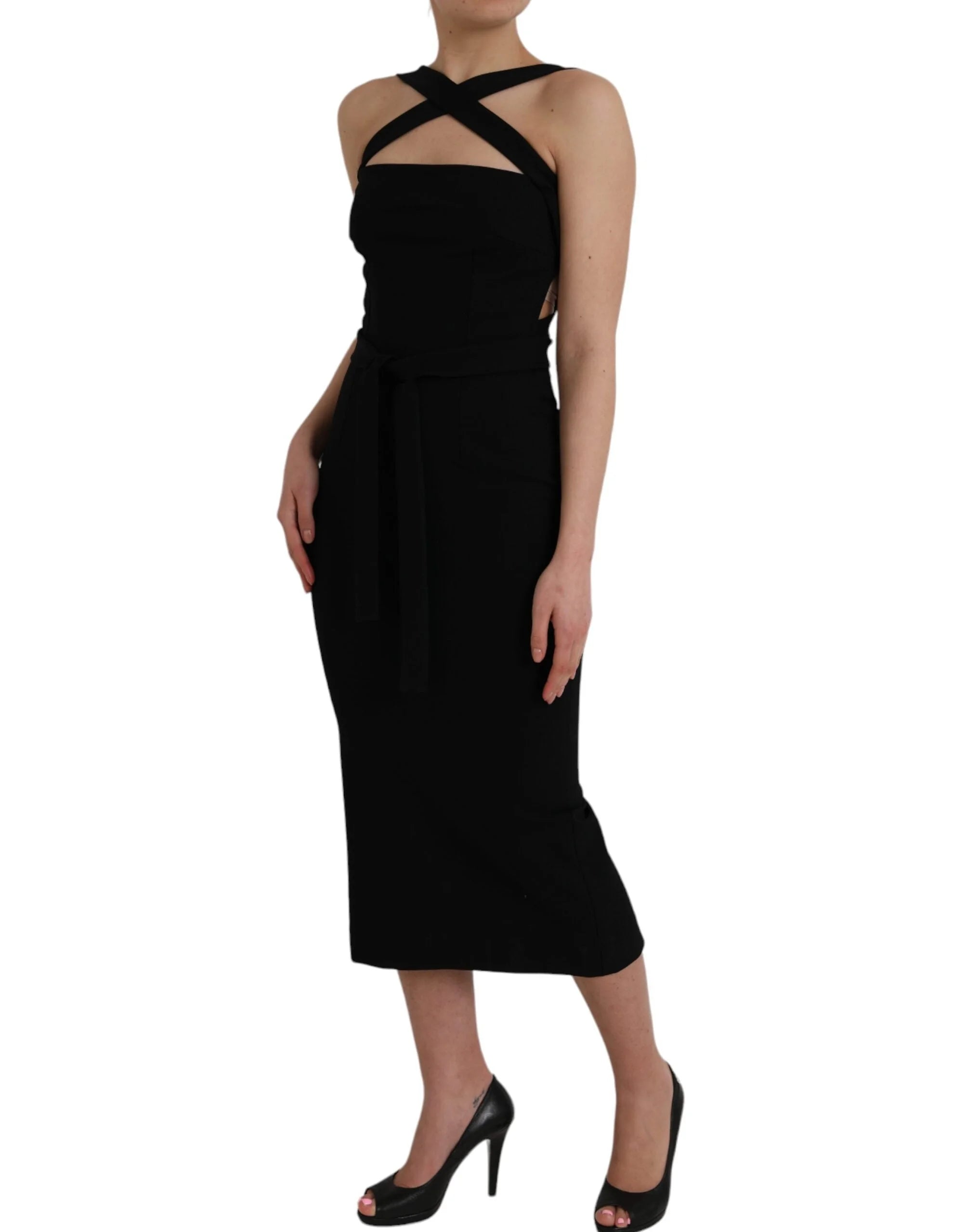 Dolce & Gabbana Black Sheath Halter Sleeveless Midi Dress - IT44 | L - Dresses
