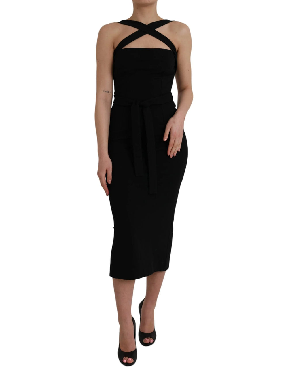Dolce & Gabbana Black Sheath Halter Sleeveless Midi Dress - IT44 | L - Dresses