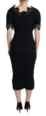 Dolce & Gabbana Black Sheath Midi Bodycon Lace Silk Dress - Dresses
