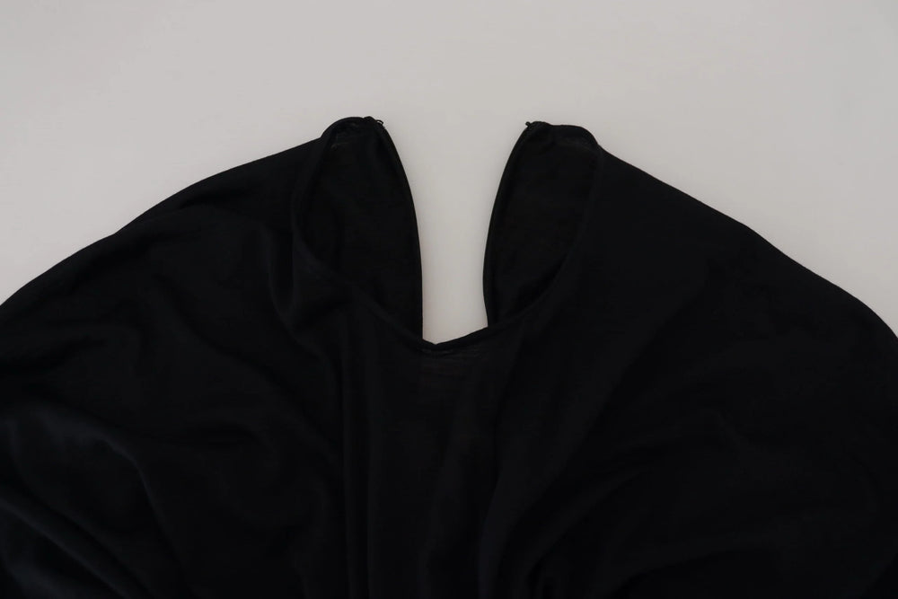 Dolce & Gabbana Black Sheath Midi Gown Wool Wrap Dress - Dresses