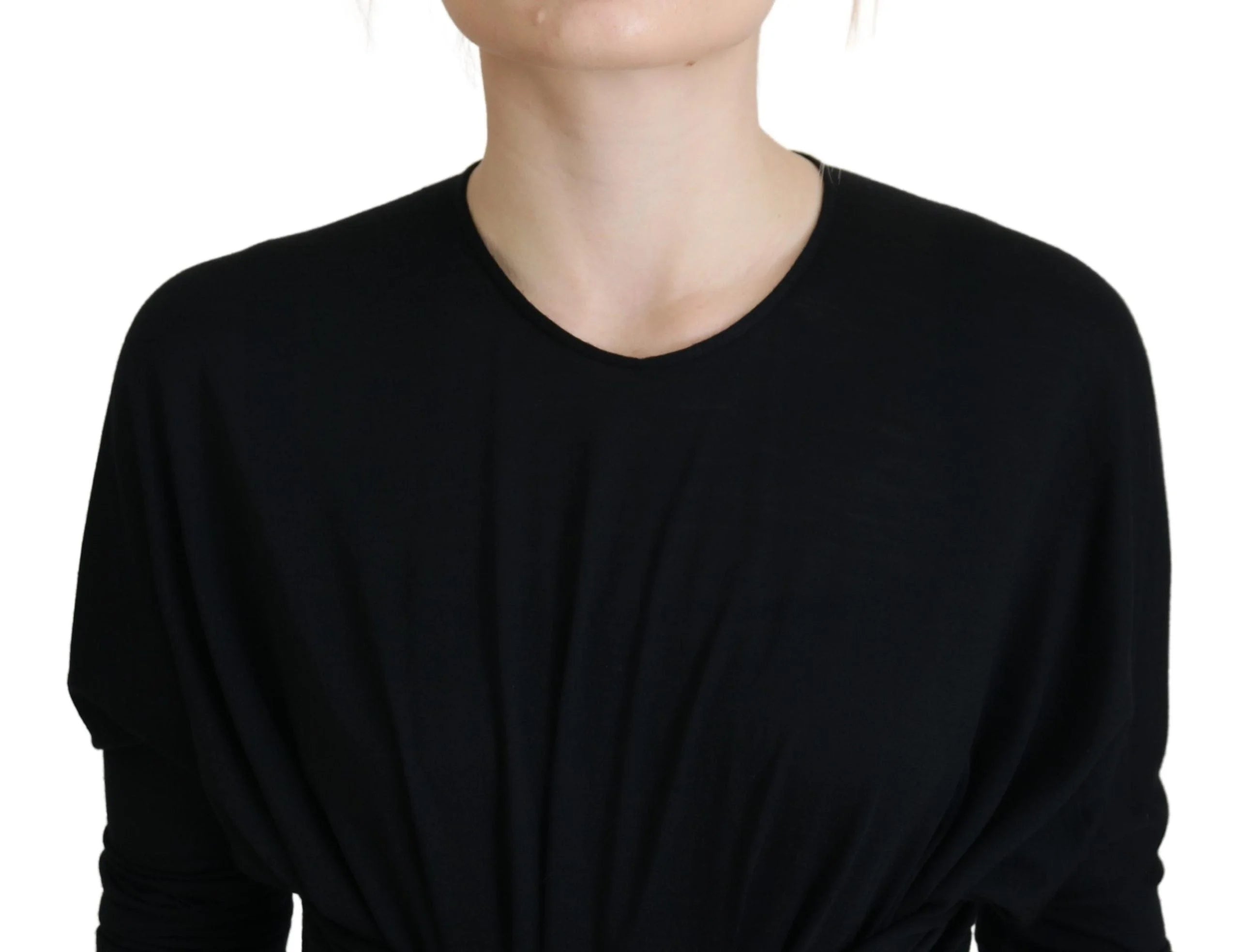 Dolce & Gabbana Black Sheath Midi Gown Wool Wrap Dress - Dresses