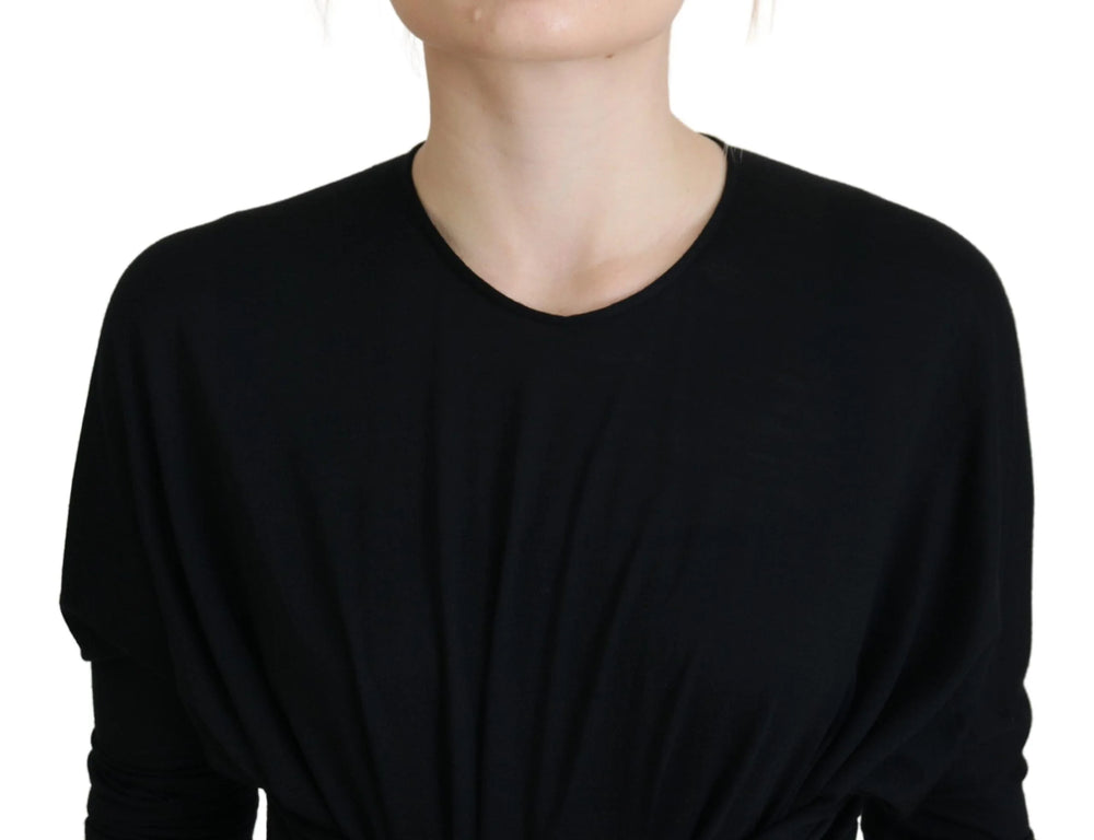 Dolce & Gabbana Black Sheath Midi Gown Wool Wrap Dress - Dresses