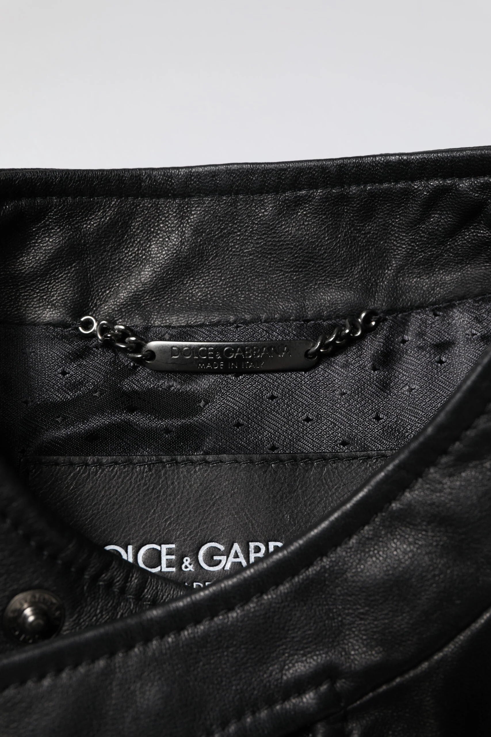 Dolce & Gabbana Black Sheep Leather Biker Full Zip Jacket - IT46 | S