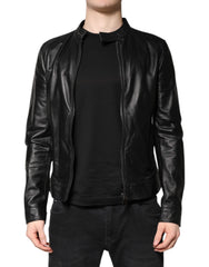 Dolce & Gabbana Black Sheep Leather Biker Full Zip Jacket - IT46 | S - Bomber Jackets