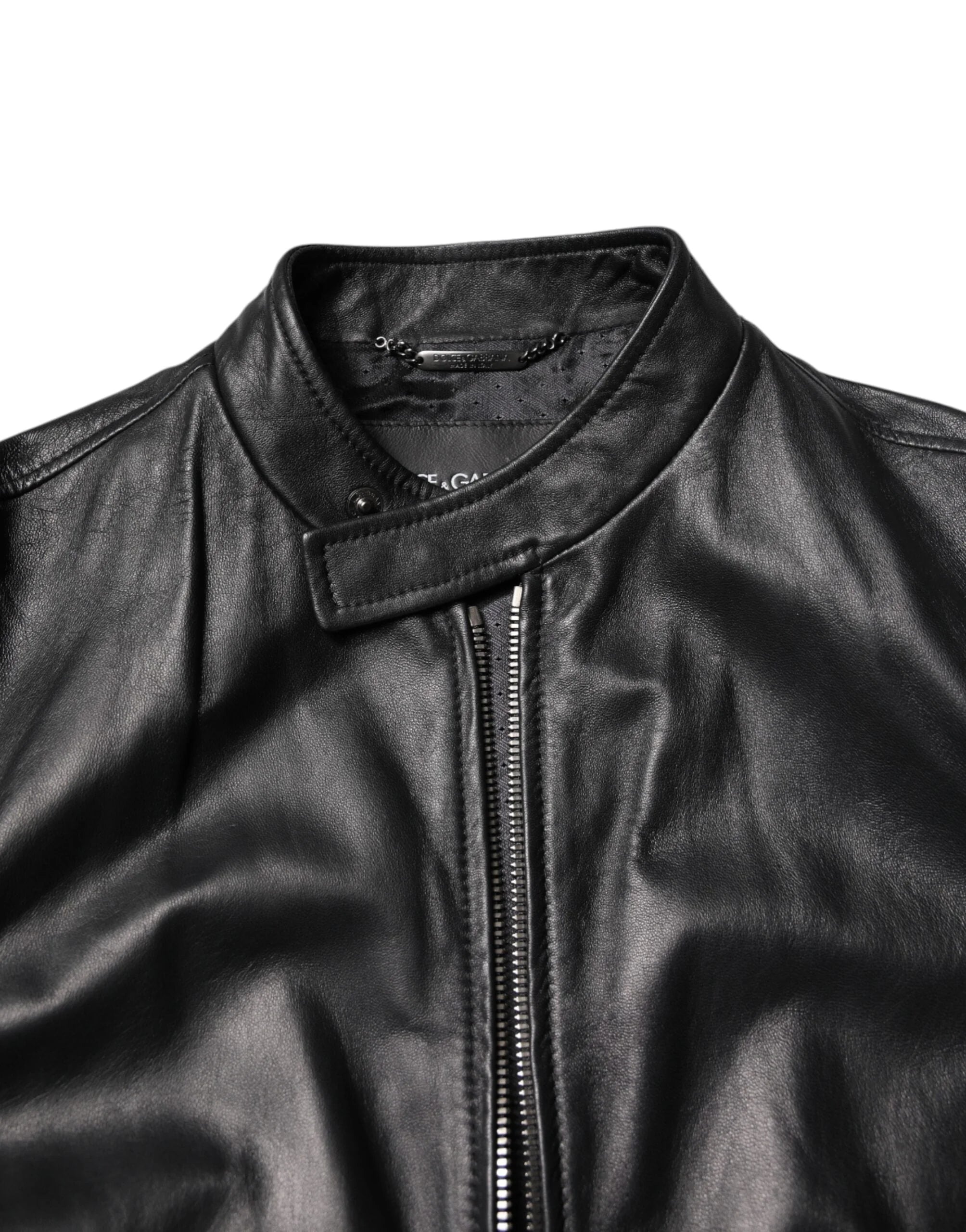 Dolce & Gabbana Black Sheep Leather Biker Full Zip Jacket - IT46 | S