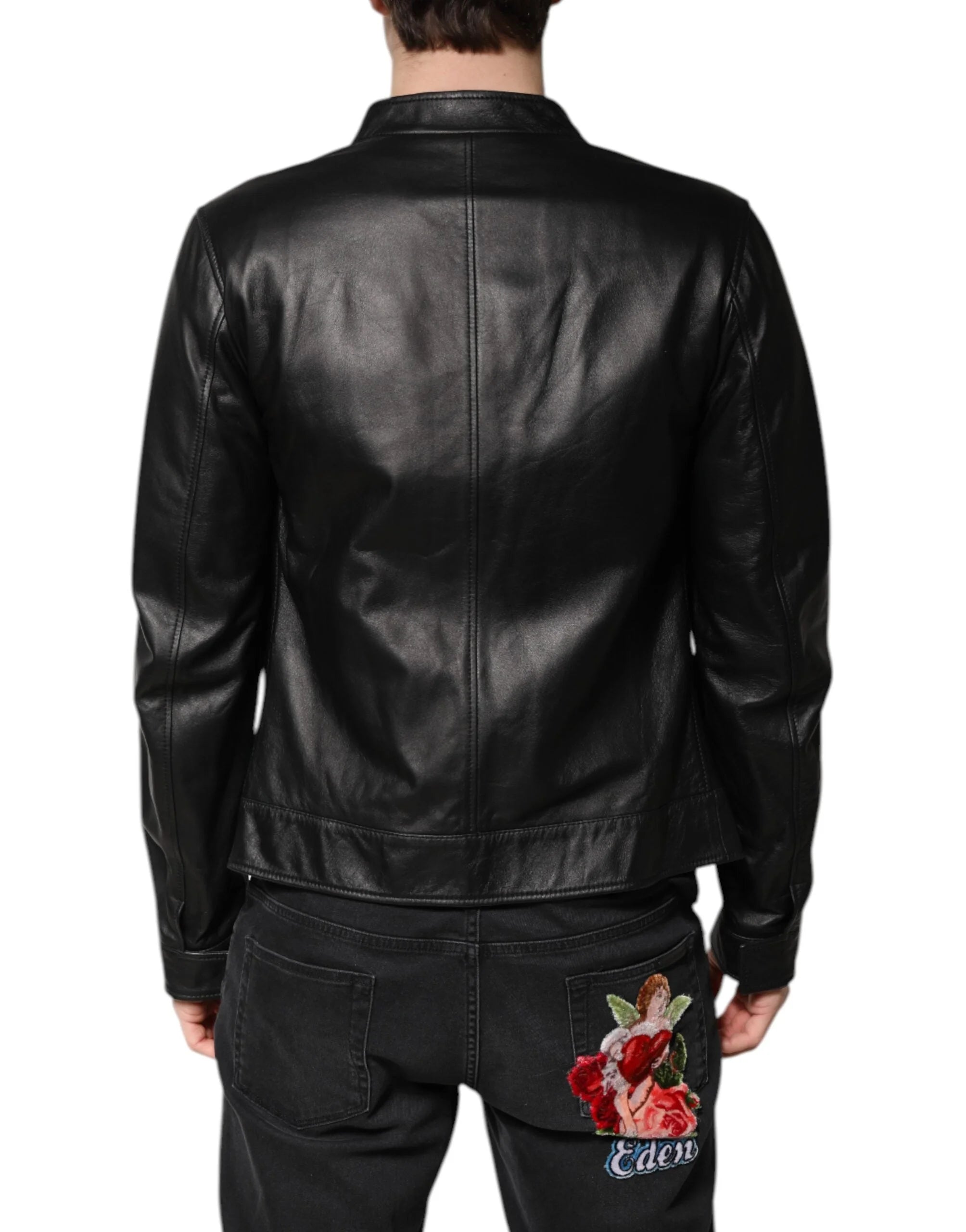 Dolce & Gabbana Black Sheep Leather Biker Full Zip Jacket - IT46 | S - Bomber Jackets