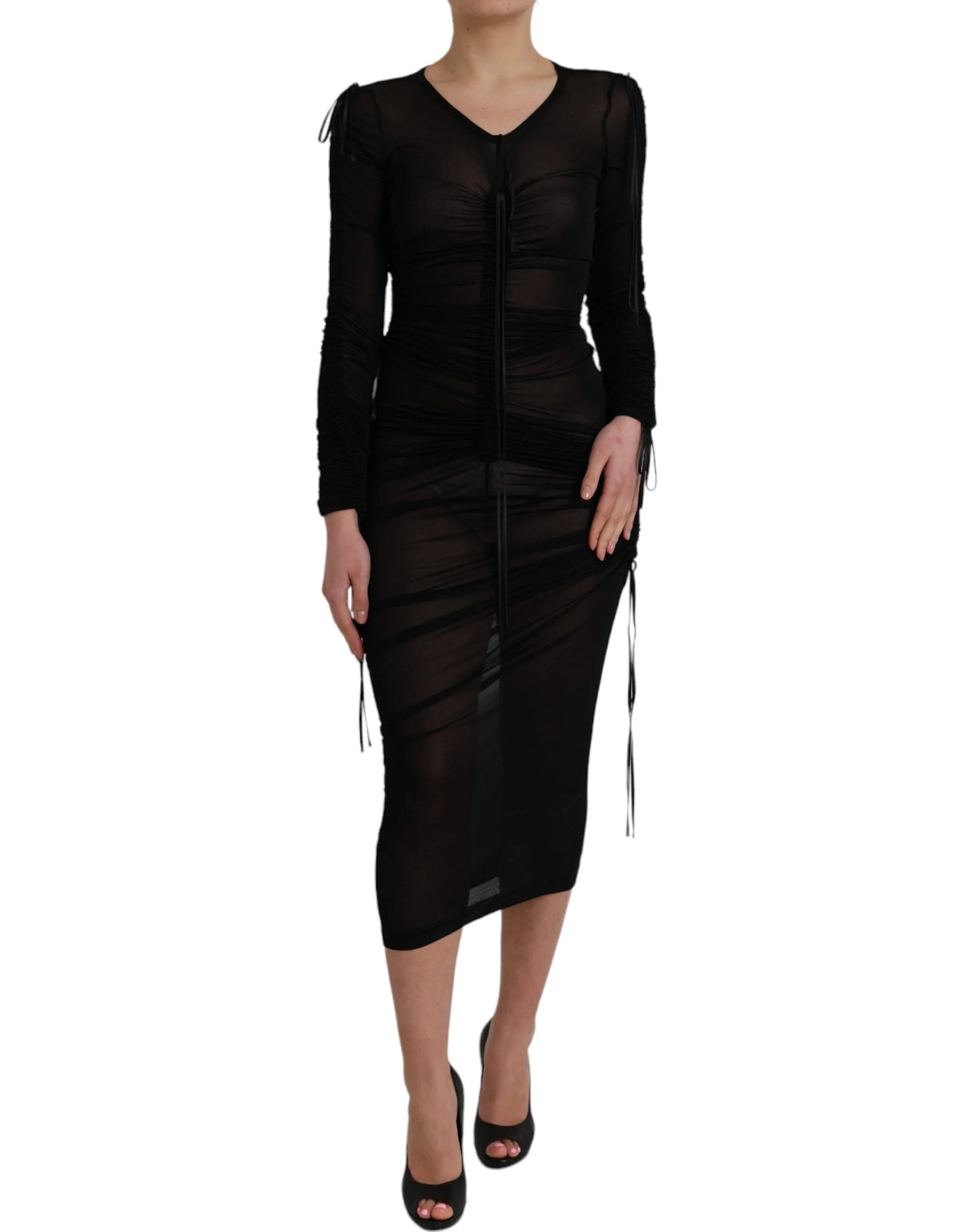 Dolce & Gabbana Black Sheer Bodycon Sheath Midi Dress - Dresses