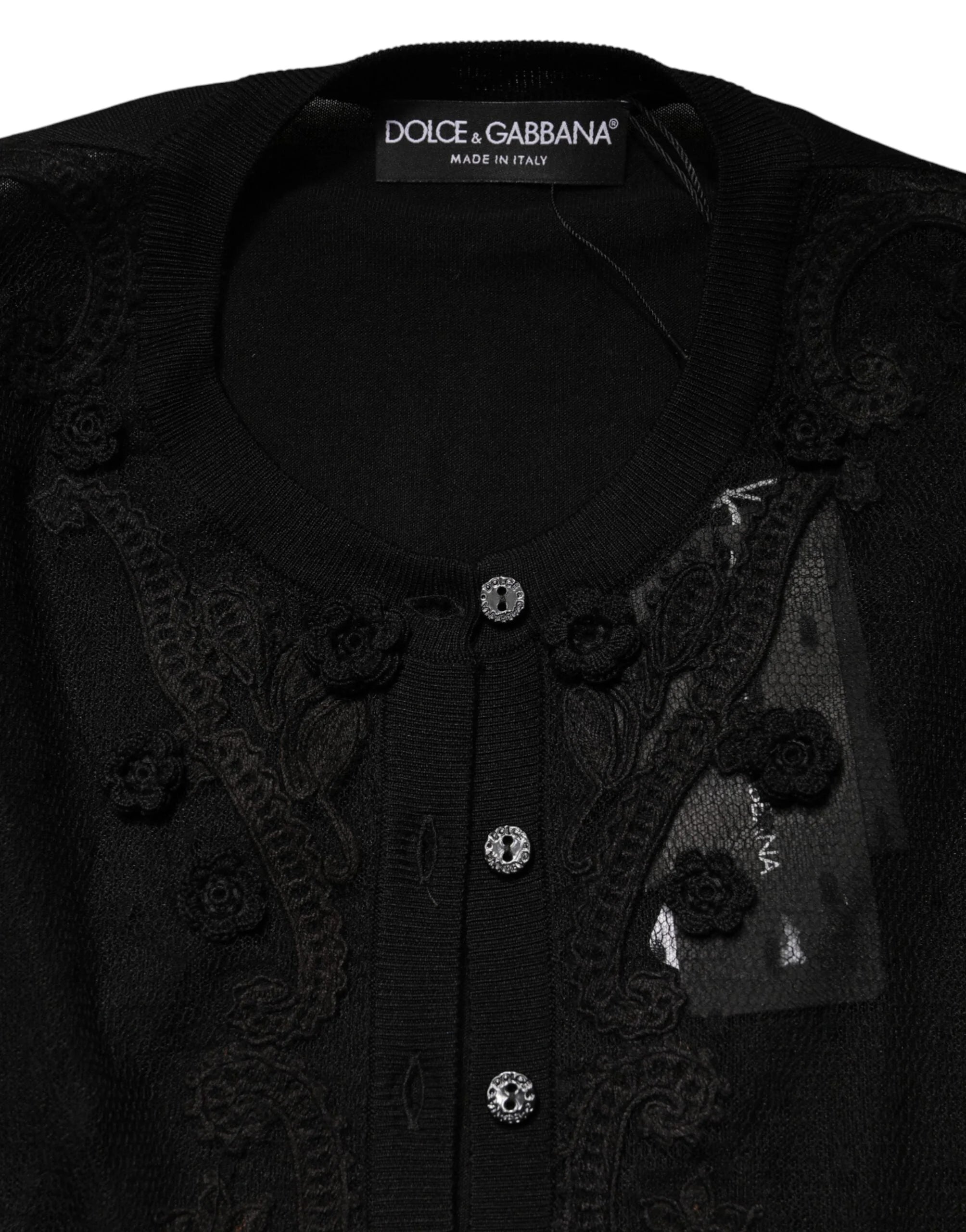 Dolce & Gabbana Black Sheer Button Down Cardigan Sweater - IT36|XXS