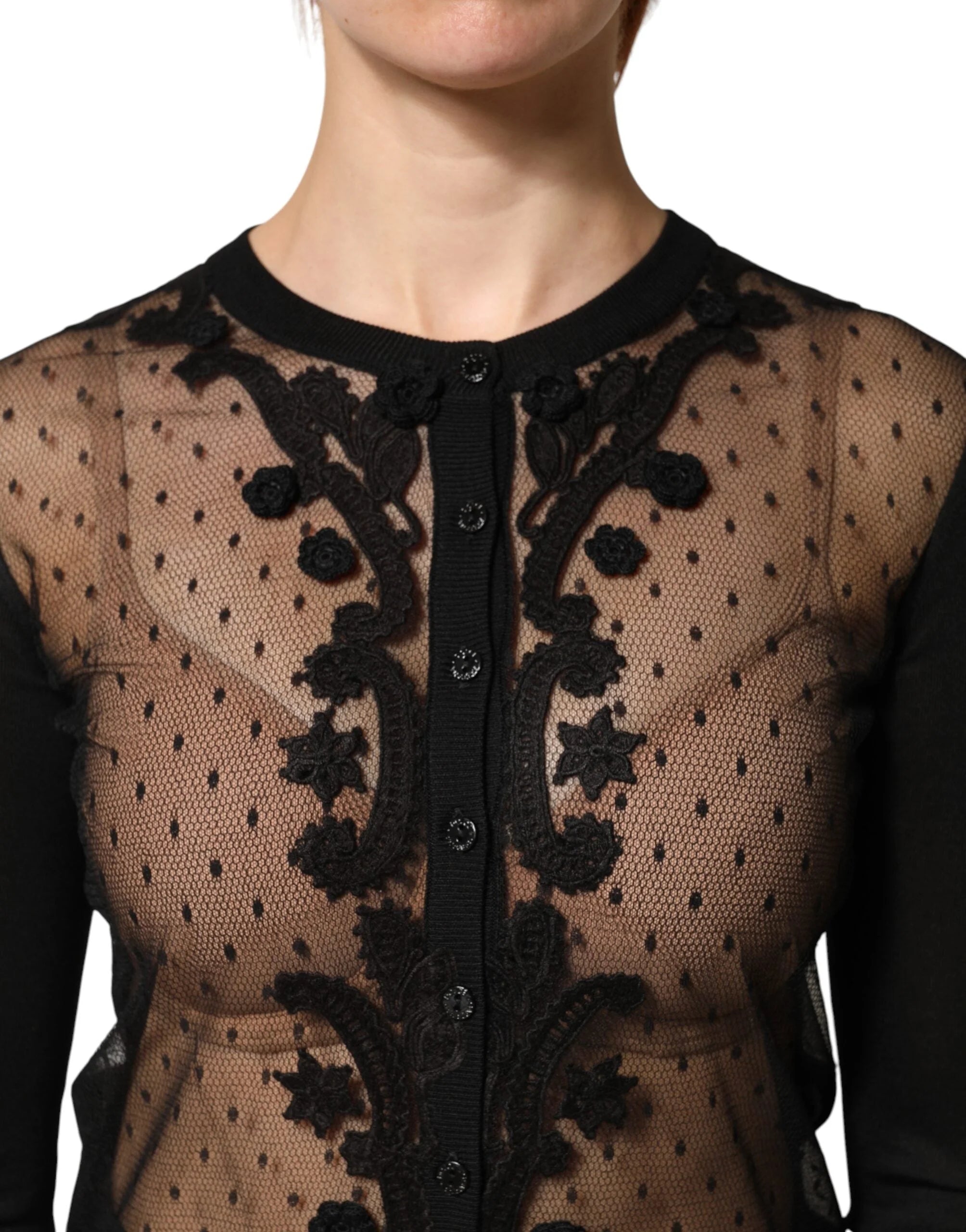 Dolce & Gabbana Black Sheer Button Down Cardigan Sweater - IT36|XXS