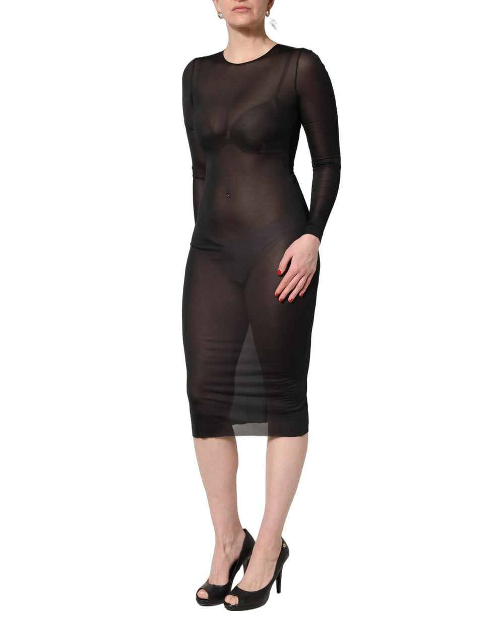 Dolce & Gabbana Black Sheer Long Sleeves Sheath Midi Dress - IT40|S