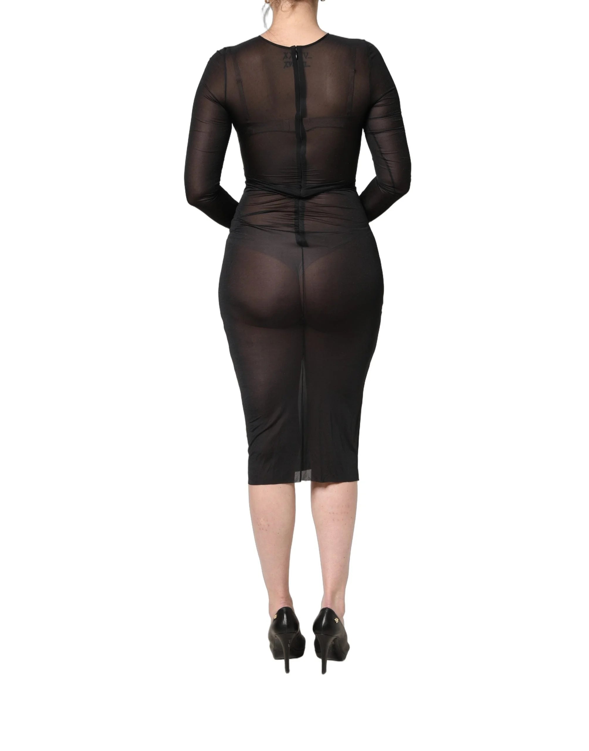 Dolce & Gabbana Black Sheer Long Sleeves Sheath Midi Dress - IT40|S